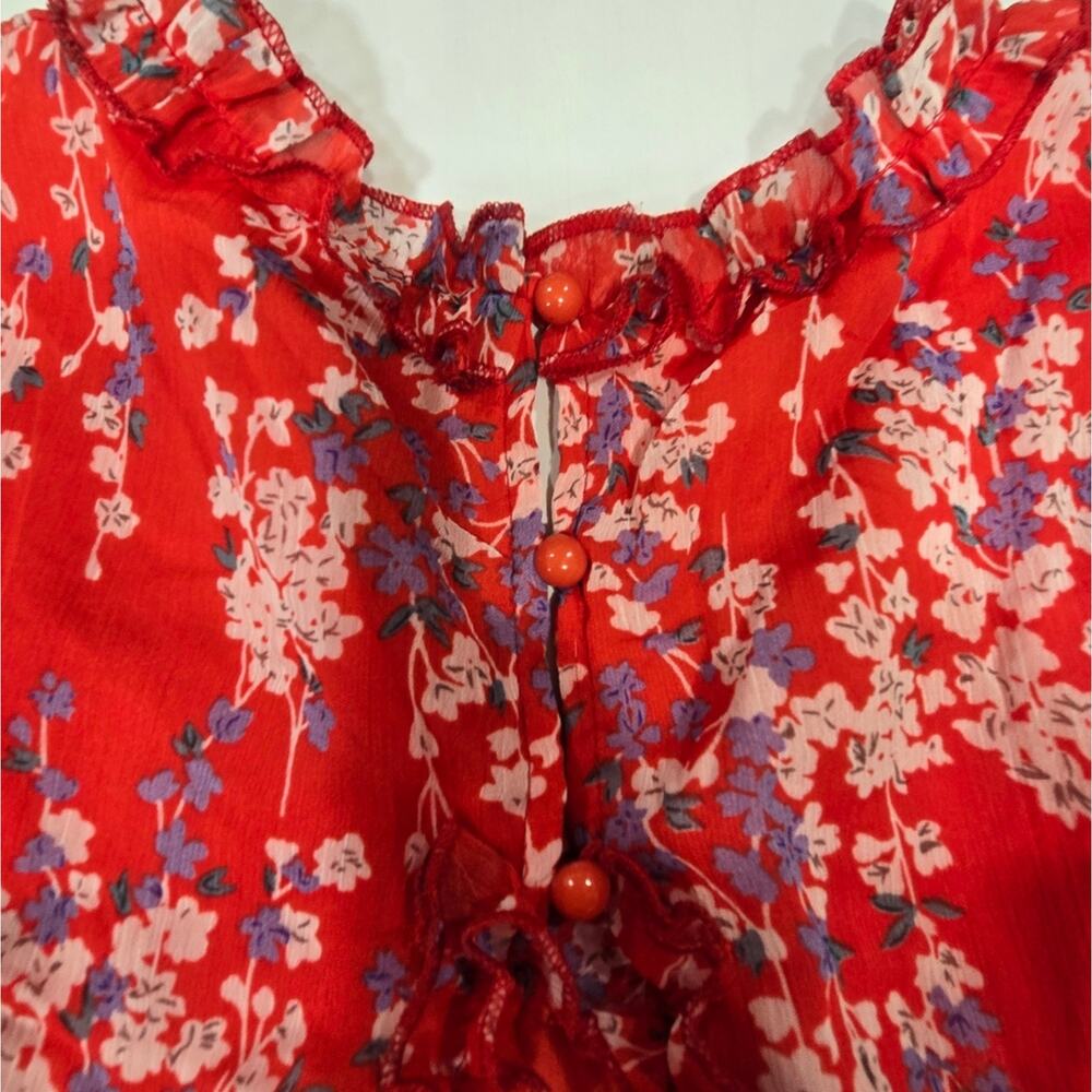 R.Vivimos Long Sleeve Floral Boho Mini Dress in Red Floral - Picture 10 of 13